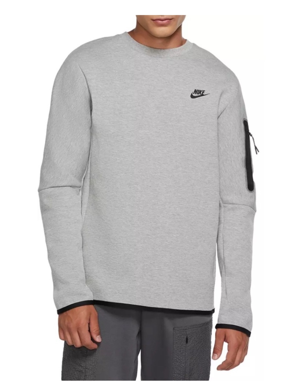 Nike Men's Sportswear Tech Crewneck Fleece Dark Grey Heather Size Small